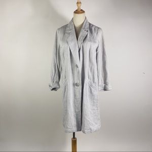 J. JILL Linen Longline Blazer Jacket Light Gray Embroidered White Womens Small